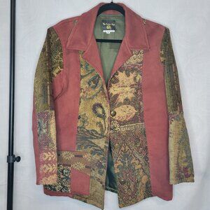 Vintage Handmade Patchwork Jacket - Size Medium - Burgundy & Multicolor